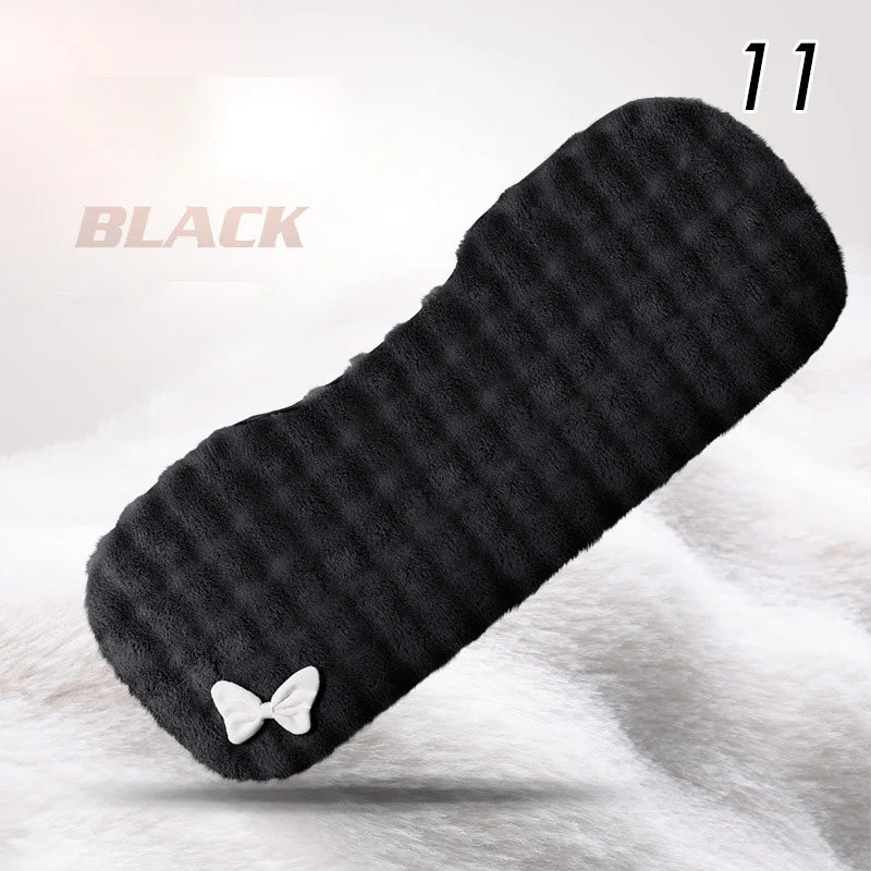 Winter Plush Car Seat Cover Bowknot Fashion Cute Women's Automotive Interior Protector Steering Wheel Warm Cushion Car Pillow