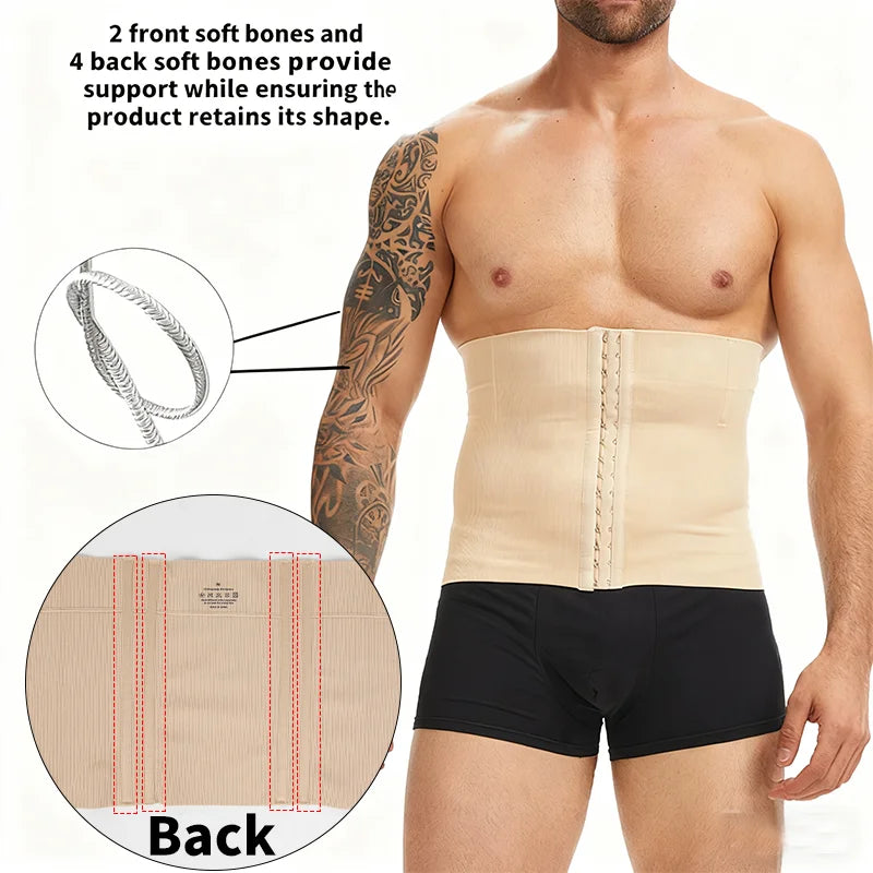 Slimbelle Men Shapewear Ribbed Belt Tummy Control Band Slimming Comprssion Fajas High Stretch Body Shaper Back Support Corset