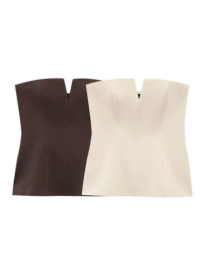 HH Women Elegant Strapless Corset Top with Front V Notch Tube Top for Woman Wedding Guest Dinner Party Outfits