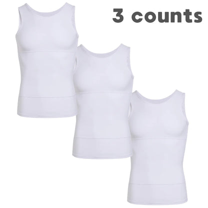 3 pieces of men's shapewear, shark skin vest, bottom layer sports slimming compression sweatshirt vest, abdominal control slimmi