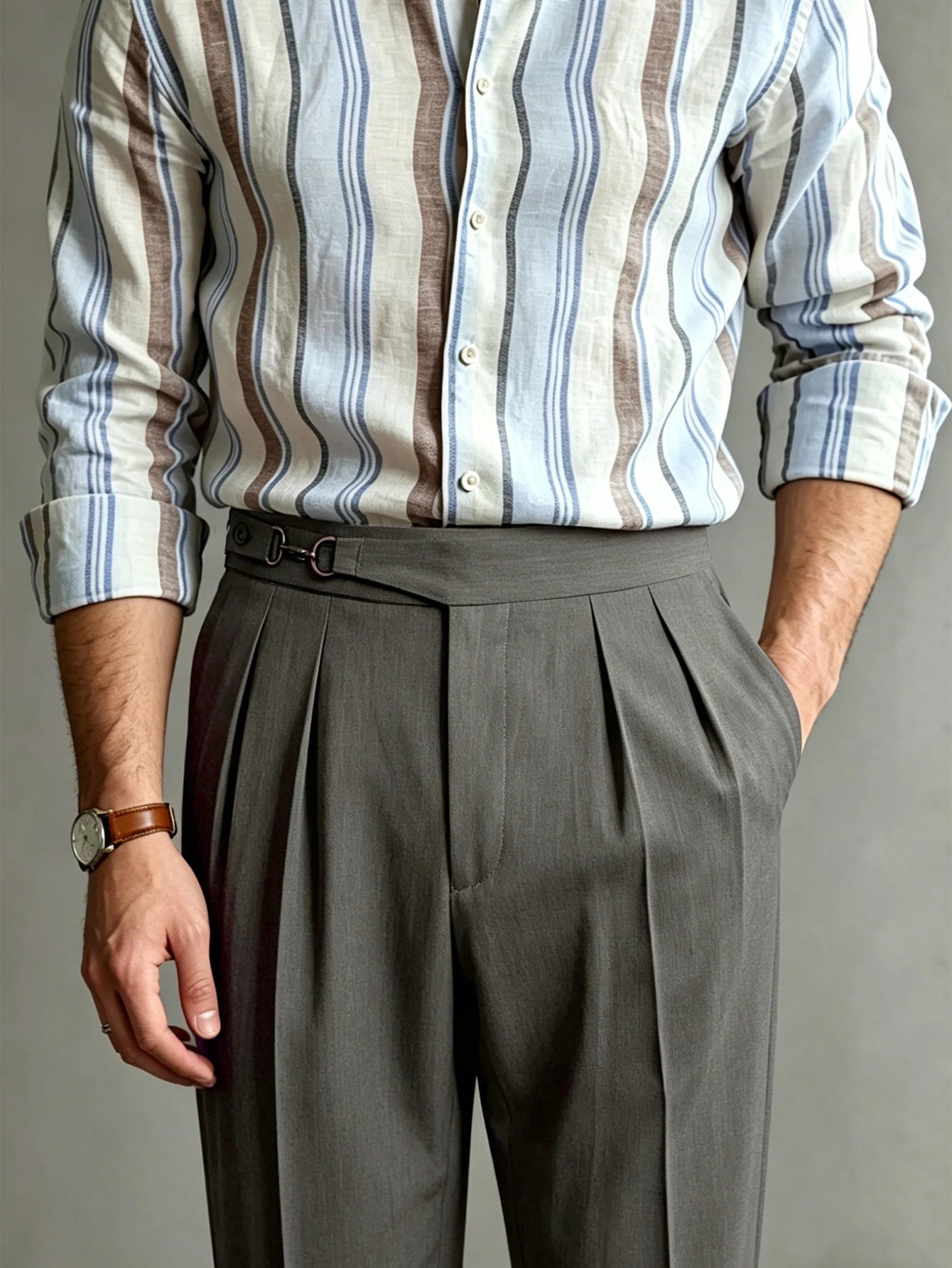 2026 Spring Summer Italian Naples Elegant High Waist Suit Pants Men Solid Woven Loose Straight Leg Commuter Trousers