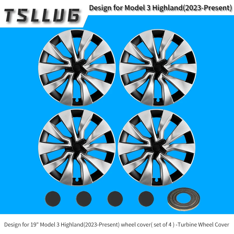 TSLLUG 4PCS 19-Inch Hub Cap for Tesla Model 3 Highland 2024-2026 32nd Style Automobile Hubcap Full Rim Cover Accessories