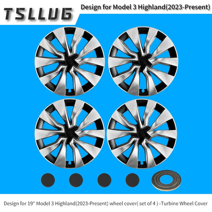 TSLLUG 4PCS 19-Inch Hub Cap for Tesla Model 3 Highland 2024-2026 32nd Style Automobile Hubcap Full Rim Cover Accessories