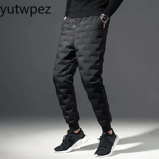 Fashion 90% White Duck Down Padded Thicken Winter Warm Down Pants Men Joggers Outdoor Sport Running Sweat Pants Thermal Trousers