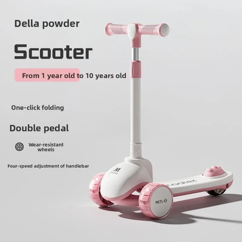 3-in-1 Kids Scooter with Seat, Foldable Toddler Kick Scooter for Boys Girls Ages 1-3-6-10, 3-Wheel Light-Up Ride-On Toy with
