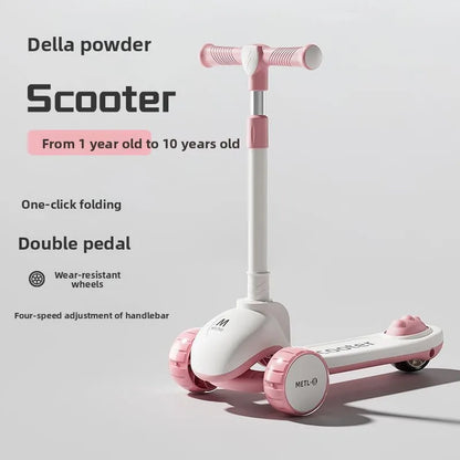 3-in-1 Kids Scooter with Seat, Foldable Toddler Kick Scooter for Boys Girls Ages 1-3-6-10, 3-Wheel Light-Up Ride-On Toy with