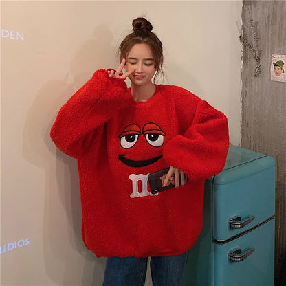Lamb Fur Ulzzang Hoodie Women Winter Loose Korean Style Ins Lazy BF Thickened Fleece Salt System Streetwear Coat