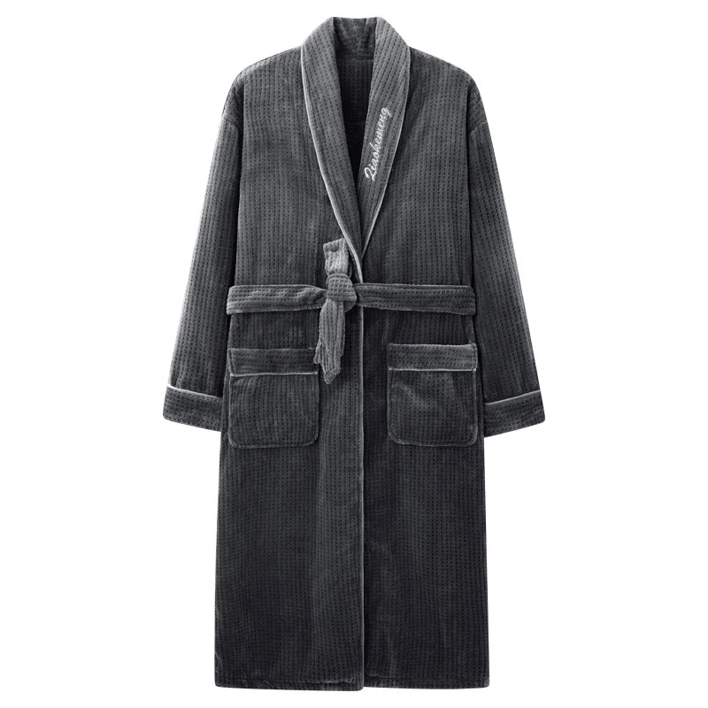 Autumn Winter Bathrobe Men Thick Flannel Sleep Top Kimono Robes For Male Coral Fleece Robes Long Bath Robe Bride Dressing Gown