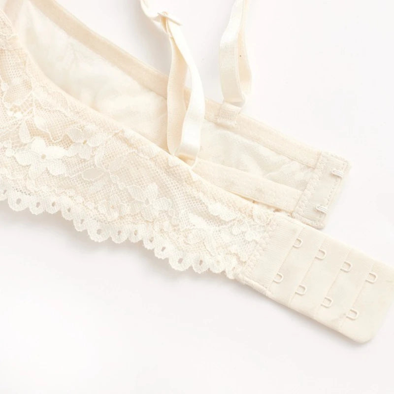 New Women Lace Flowers Embroidery Lingerie Set Sexy Hollow Thin Cup Push Up Bra Summer Comfort Underwear Adjustable Strap Bras