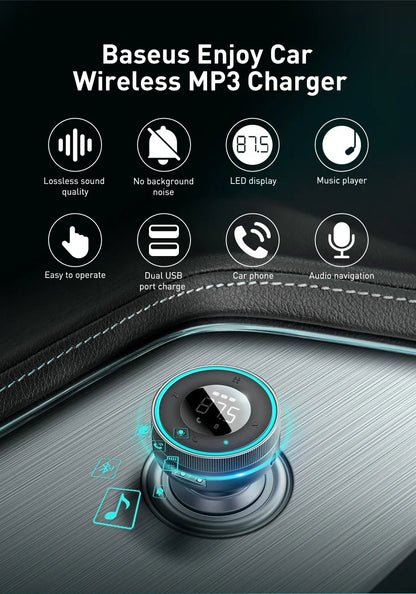Baseus Car FM Transmitter with Bluetooth 5.0 & 3.4A Dual USB Charger - MP3 Player, Radio, Hands-Free Calling Adapter