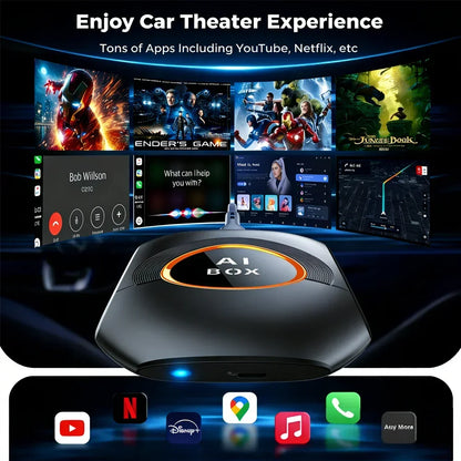 CarRocket Android 15.0 System AI Box Wireless CarPlay & Auto Adapter 4K Video Support Compatible with Factory CarPlay & Android