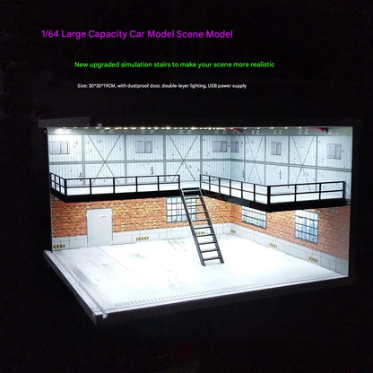 1/64 1/18 1/24 1/32 1/43 Scale Car Garage Diorama Models Set Scene LED Parking Lot Model for Matchbox Hot Wheels Collection