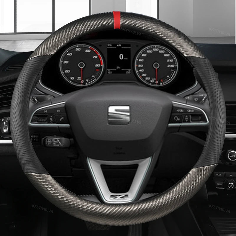 Carbon Fiber Car Steering Wheel Cover For Seat Leon 5F Mk3 2013-2021 Ibiza 6J Tarraco Arona Ateca Alhambra Auto Accessories