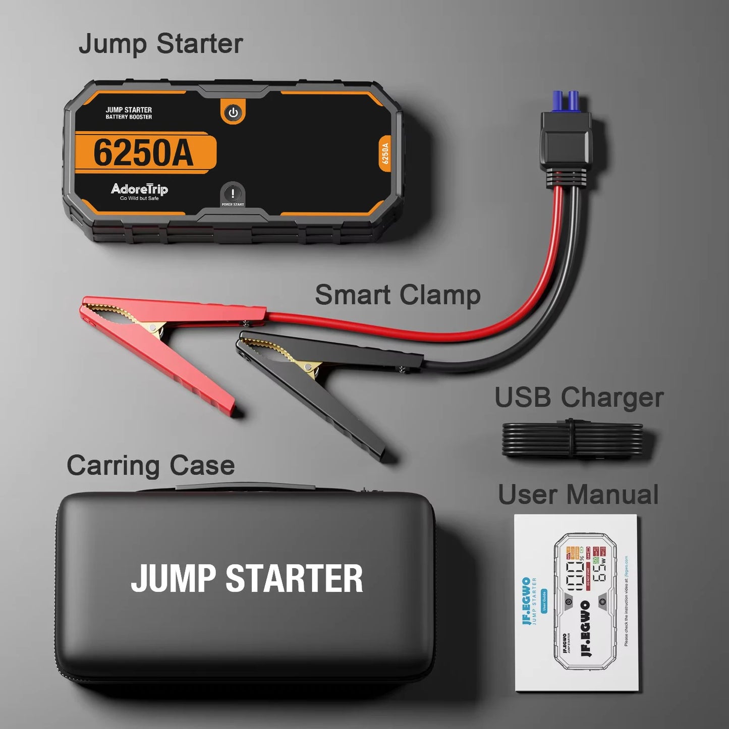 AdoreTrip Car 6000A Portable 12V  Jump Starter Power Bank 12V Auto Battery Charger Booster Starting Device With Led Light