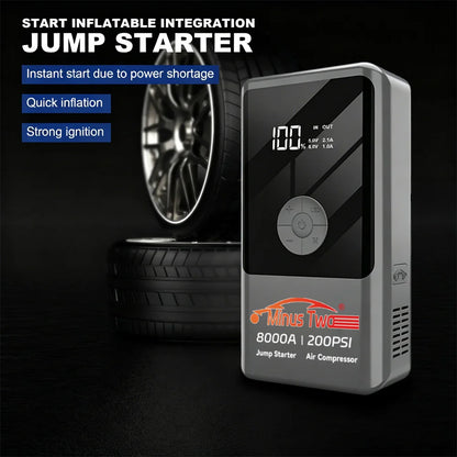 Car Jump Starter Power Bank Portable 150PSI Air Pump Battery Emergency Booster Starting Device Car Starter 2026.