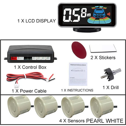 LCD Parking Sensor System Backlight Human Voice Alarm Display 4 Probes 12 Colors Backup Detector Parking Assistance Kit