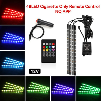 4 IN 1 Car Automotive Ambient Light Neon Foot Light Interior LED Ambient Light Car USB/Cig Music Light Environment Decoration