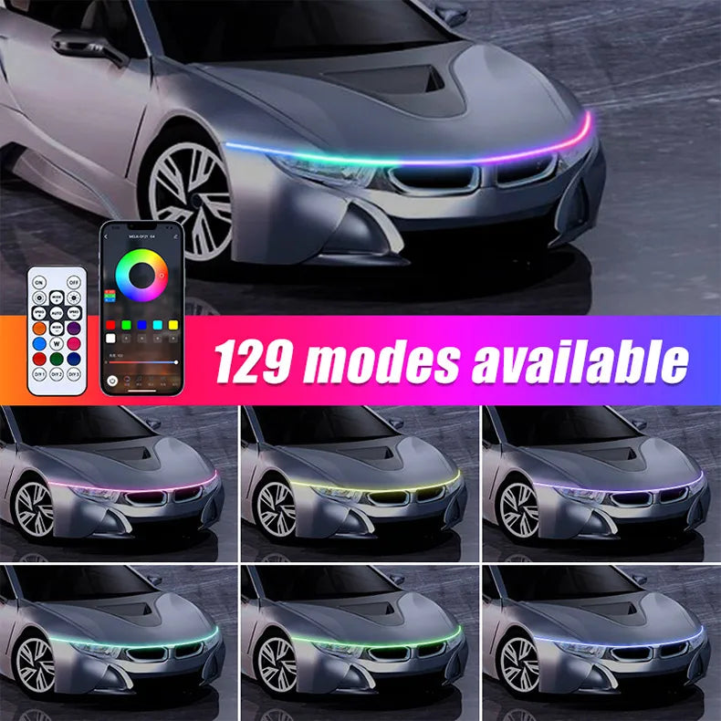 RGB Hood Light Daytime Running Lights For 12V Car APP Control Multi-function Led neon Strip Running Lights Automotive Supplies
