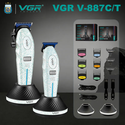 VGR Hair Clippers Professional Rechargeable Right Taper Trimmer 9000RPM Blue Ceramic Blade Hair Clippers For man V-887 V-887T
