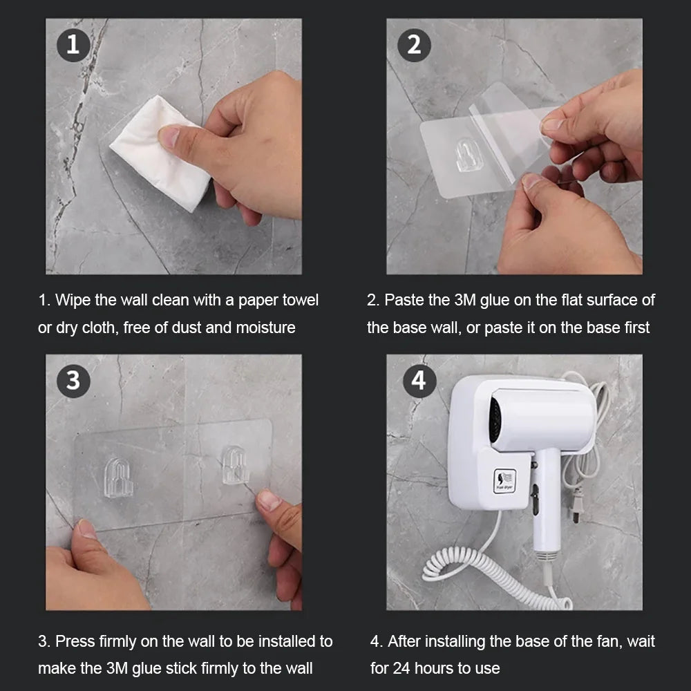 220V Wall Mounted Hair Dryer Hotel Bathroom Hair Dryers Professional Constant Temperature Dryer with Holder Base Free Punching