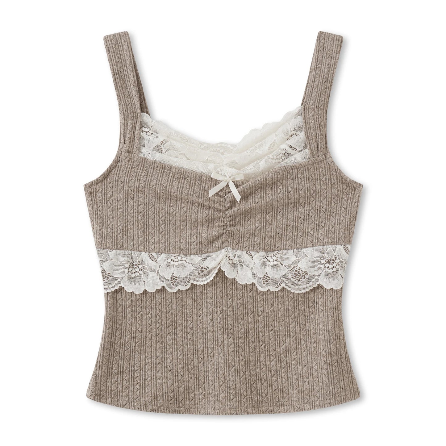 Y2k Coquette Lace Trim Crop Top Women 00s Vintage Aesthetic Grunge Slim Fit Vest Retro Cottage Tank Tops Clothes