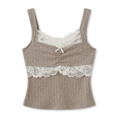 Y2k Coquette Lace Trim Crop Top Women 00s Vintage Aesthetic Grunge Slim Fit Vest Retro Cottage Tank Tops Clothes
