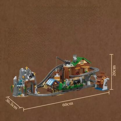 Interactive Mine Coaster Building Blocks with Full Loop Tracks, Working Winch & Water Wheel Mechanical Function, Western Wildern