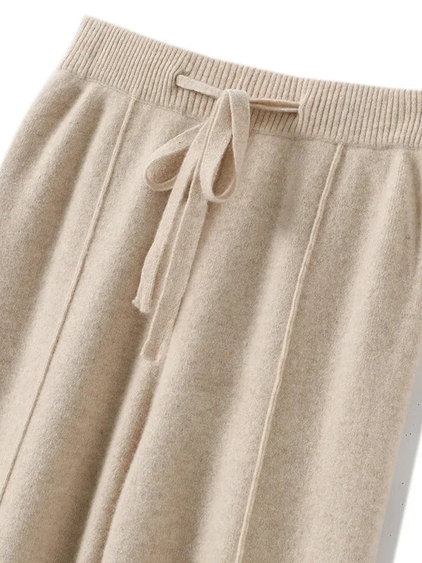 High Waist Knitted Wide Leg Pants Women's Autumn Winter Extended Floor Length Drawstring Straight Casual Loose Slimming