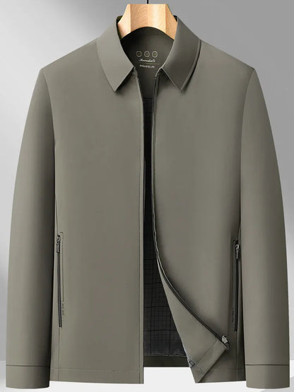 2026 New Men's Spring Lapel Zip-Up Jacket Spandex Fabric Casual Business Outerwear Windproof Anti-Wrinkle Coat