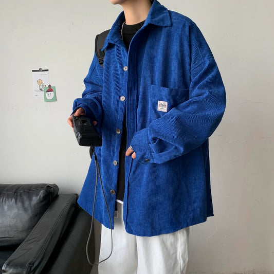 2026 New Autumn Loose Style Men Corduroy Shirts Harajuku Korean Loose Style Long Sleeve Vintage Streetwear Overshirt M-3XL