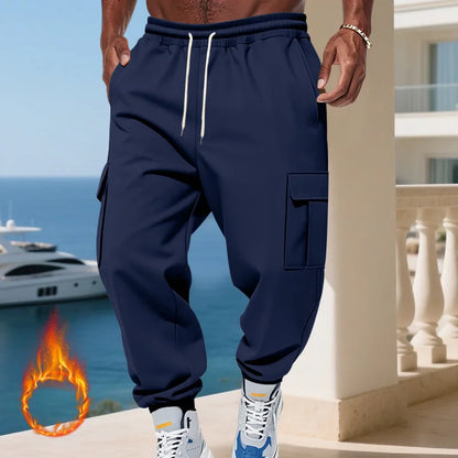 Cross-border autumn and winter heavy-duty velvet men's casual pants American loose sports multi-pocket tooling sweatpants men