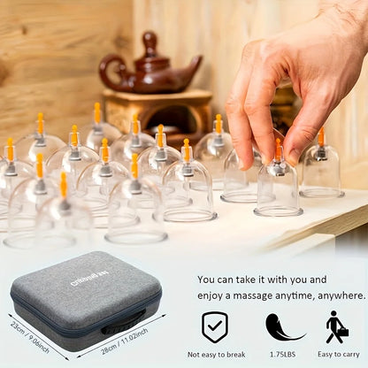 24/12Pcs Cupping Relaxation Set: Cupping Cups in Various Sizes, a Manual Pump, and a Detailed Guide Cupping Set for Massage