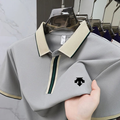 2026 Summer Luxury Men's Polyamide Polo Shirt Fine Embossed Texture Slim Fit Lightweight Stretch Breathable Business Casual Golf