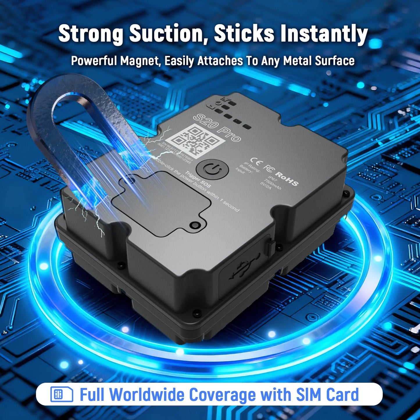 4G GPS Vehicle Tracker 7500mAh IP67 Waterproof 160-Day Long Standby Multiple Alarms Anti-Lost For Cars Trucks With Paid App