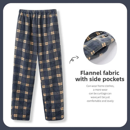 Men's Winter Thickened Fleece Coral Velvet Home Clothes Pants Plaid Patterned Home Pants Warm Comfortable mid Waist Elastic