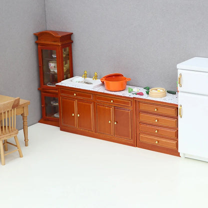 Dollhouse Miniature Retro Wood Cabinet Cupboard Sink Cabinet Locker with Drawer for Dollhouse Kitchen Living Room Furniture Toys