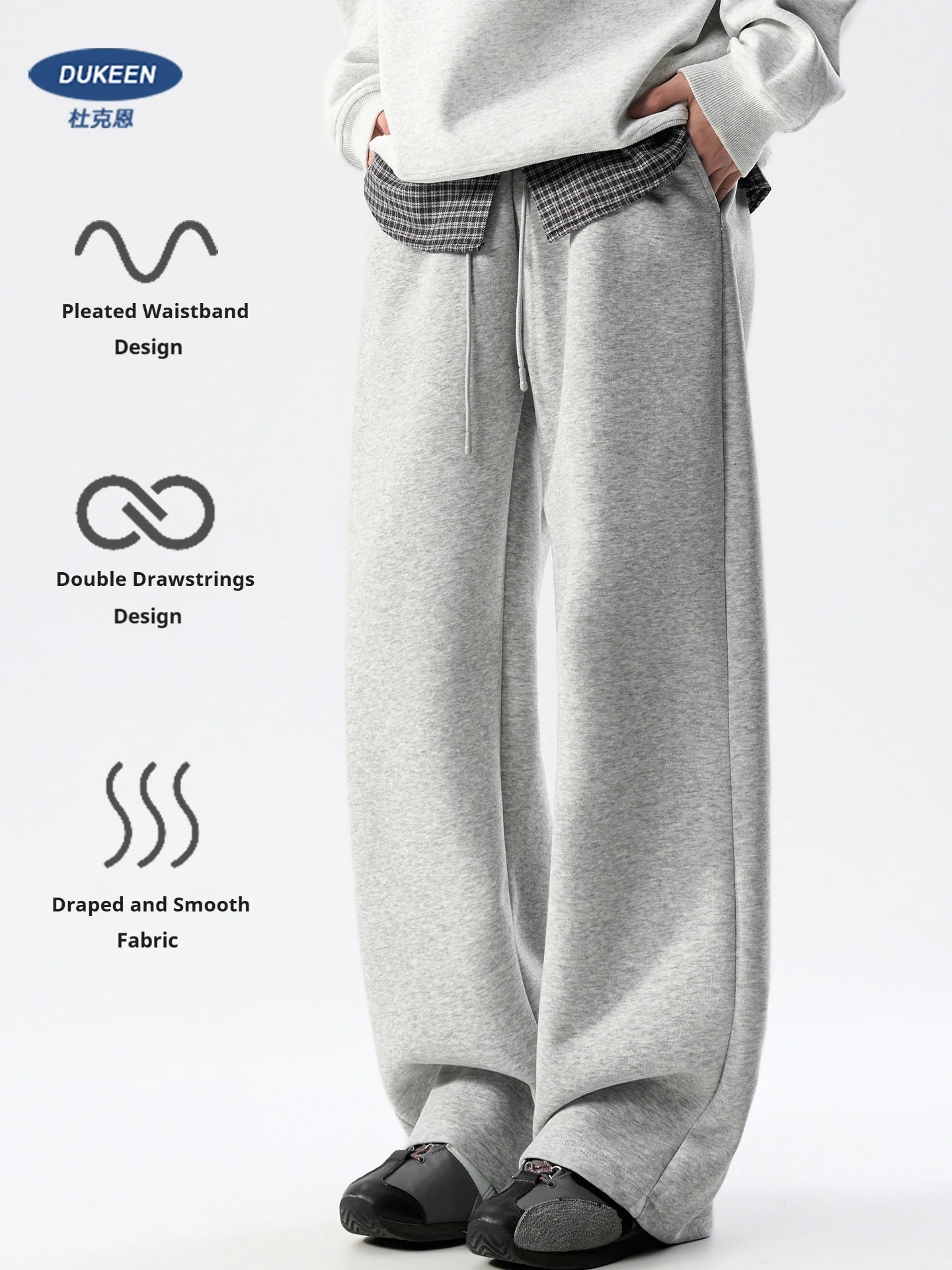 DUKEEN Men’s 400g Heavyweight Straight-Leg Sweatpants Cotton Blend Wide Fit Casual Sports Pants for Spring Autumn