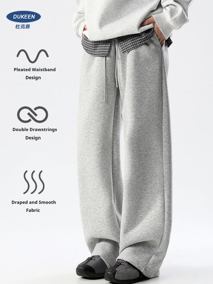 DUKEEN Men’s 400g Heavyweight Straight-Leg Sweatpants Cotton Blend Wide Fit Casual Sports Pants for Spring Autumn