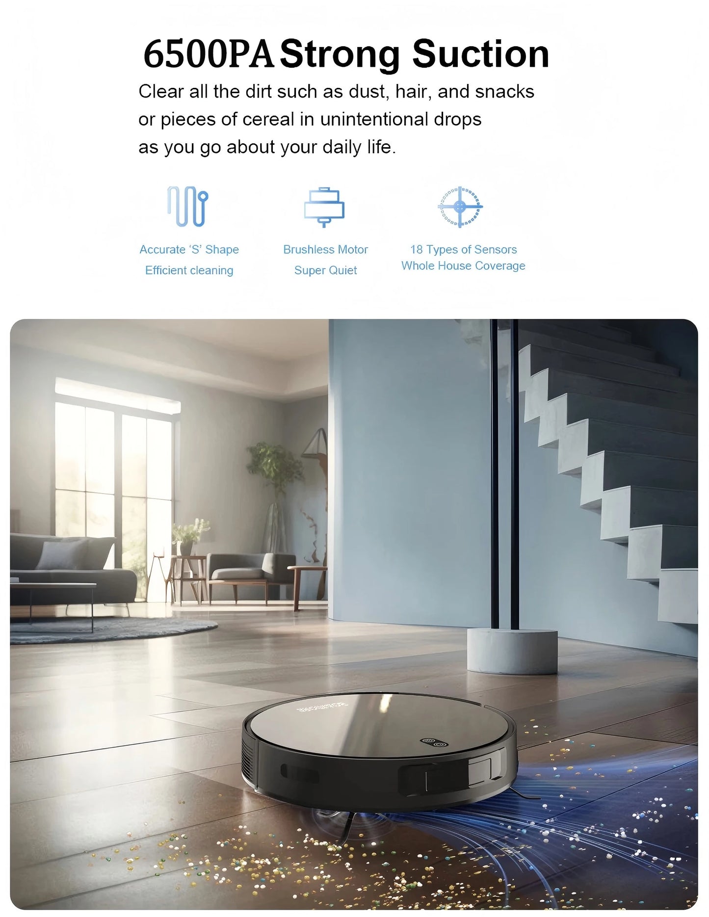 Robot Vacuum Cleaner Combo Mop With 6500PA Smart Wireless APP Control Floor Sweeping Machine  Self-Charging For Home Robotic