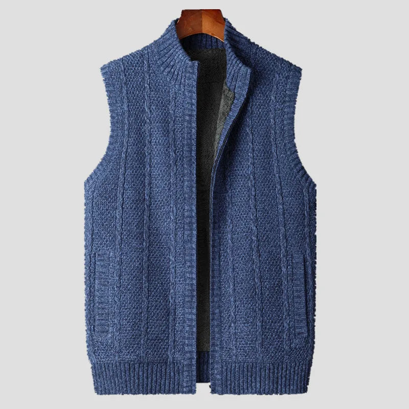 Winter Vest Men Sweater Zipper Warm Thick Male Cardigan Clothing Fleece Wool Liner  Sleeveless Jackets Vintage Black Red
