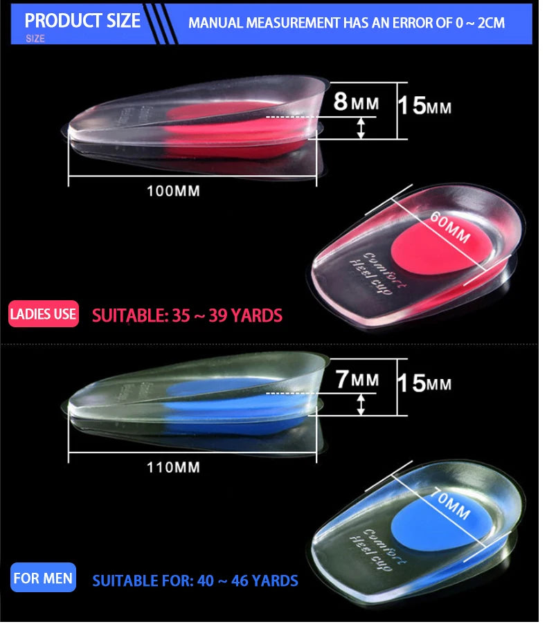 1 Pair gel insole silicone Men Women heel Cushion insoles soles relieve foot pain Spur Support Shoe pad High Heel Inserts