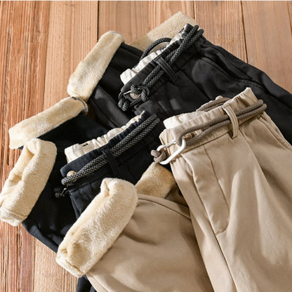 Winter New Cargo Velvet Pants for Men Clothing Cotton Thicked Keep Warm Simple Daily Trousers F7628