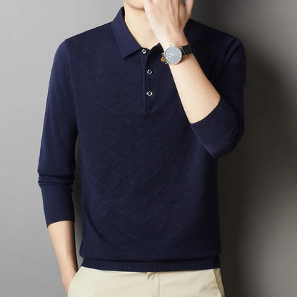 2023 High-End Polo Shirt for Men High Quality Wool Blend Fashionable Embroidered Long Sleeve Tee Korean Style Casual Menswear