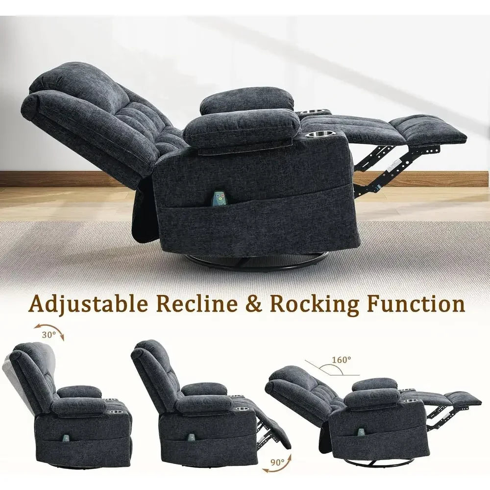 360° Swivel Rocker Recliner or Adults, Nursery Glider Recliner with Massage and Heating, Rocking Chair with Cup Holder, Manual R