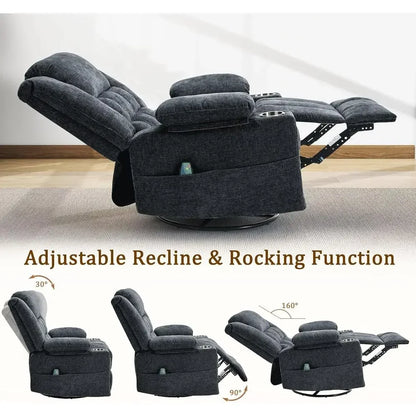 360° Swivel Rocker Recliner or Adults, Nursery Glider Recliner with Massage and Heating, Rocking Chair with Cup Holder, Manual R