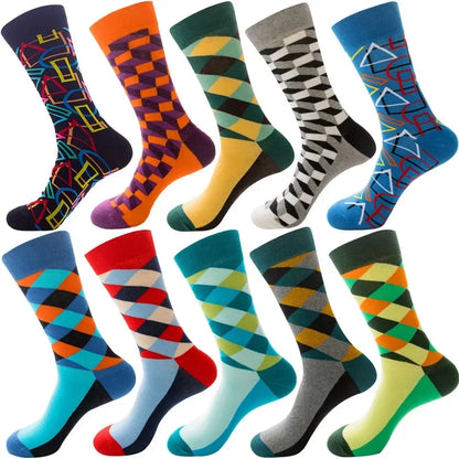 10 Pairs Lot Pack Men Women Couples Lover Socks New Arrival Rhombus Animal Christmas Cartoon Fruit Food Dot Cotton Happy Socks