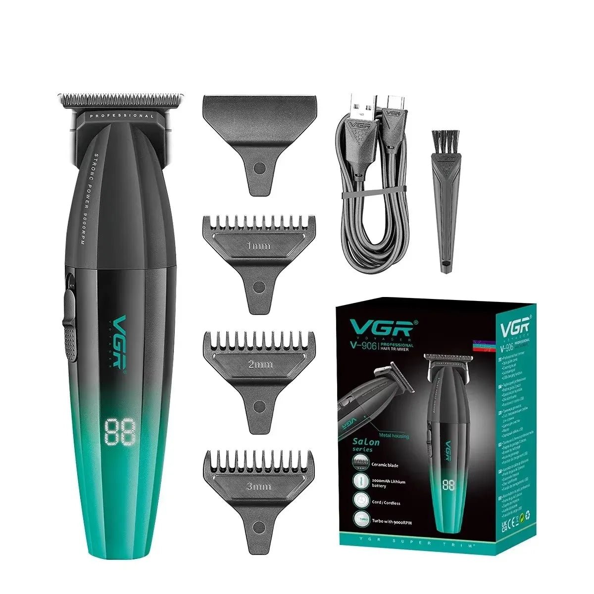 VGR Hair Trimmer Professional Beard Hair Clipper 9000 RPM Haircut Barber Metal Trimer for Men V-906 Hair Cutting Machine