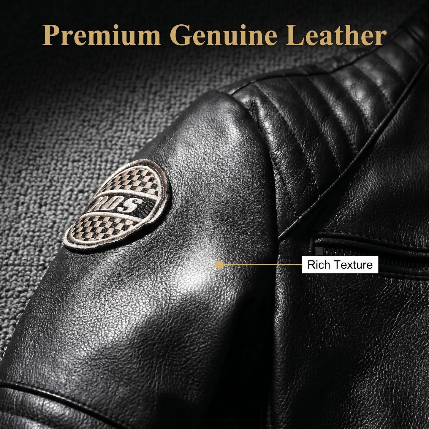 Genuine Cowhide Leather Biker Jacket Men's Slim Fit Short Motorcycle Coat Embroidery