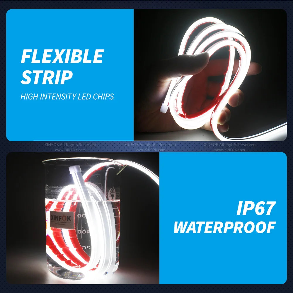 XINFOK LED Auto Car Hood Lights Strip Universal Lamps Ambient Lights For Car Turn Signal Indicator Daytime Running Light DRL 12V