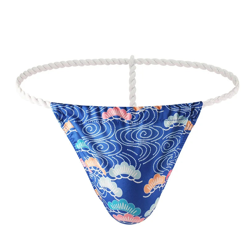6PCS Men Thongs Underwear U-bag Men's Sexy Low-waisted T-shaped Underpants Rope Japanese Printed Sumo Jockstrap